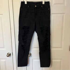 american eagle distressed black mom jeans size 12 long